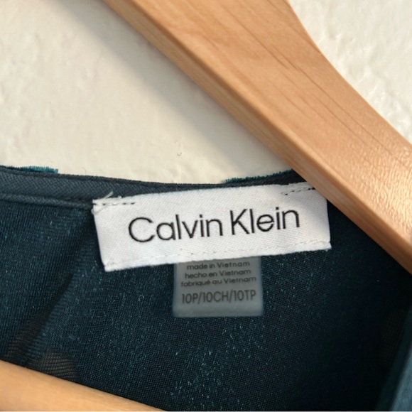 Calvin Klein Turquoise Floral Velour Sheer Midi Dress, Size 10P - Picture 4 of 7